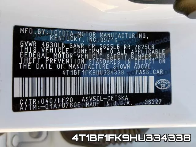 4T1BF1FK9HU334338 фото 2