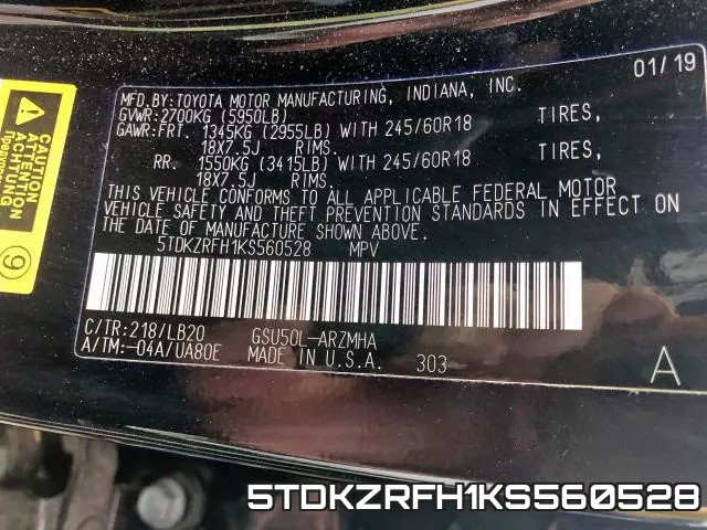 5TDKZRFH1KS560528 фото 2