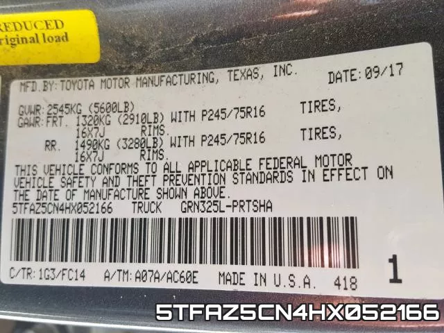 5TFAZ5CN4HX052166 фото 2