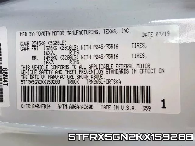 5TFRX5GN2KX159288 фото 2
