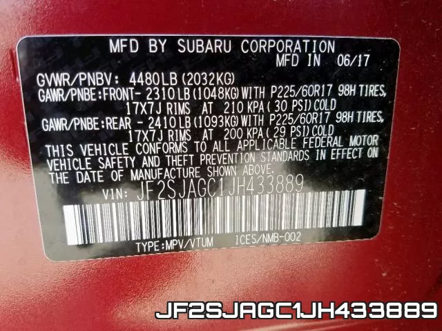 JF2SJAGC1JH433889 фото 2