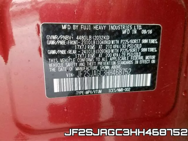 JF2SJAGC3HH468752 фото 2