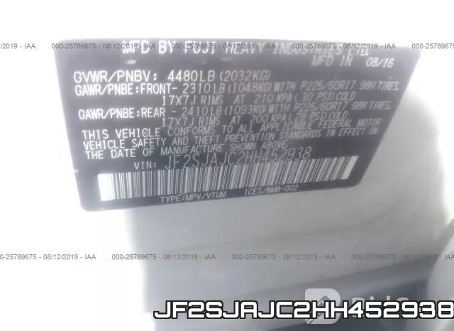 JF2SJAJC2HH452938 фото 10
