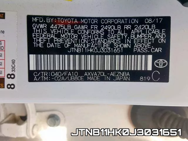 JTNB11HK0J3031651 фото 2