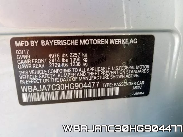WBAJA7C30HG904477 фото 2