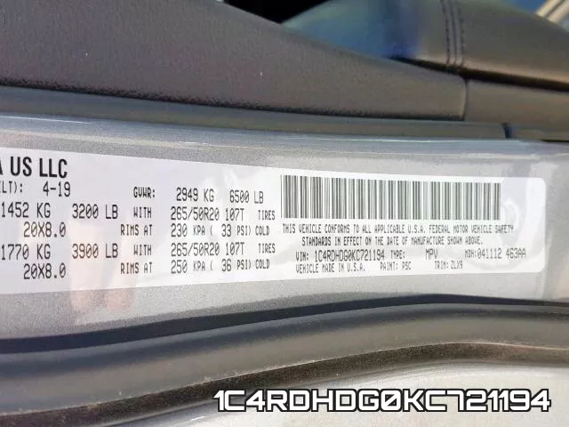1C4RDHDG0KC721194 фото 2