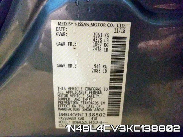 1N4BL4CV3KC138802 фото 2