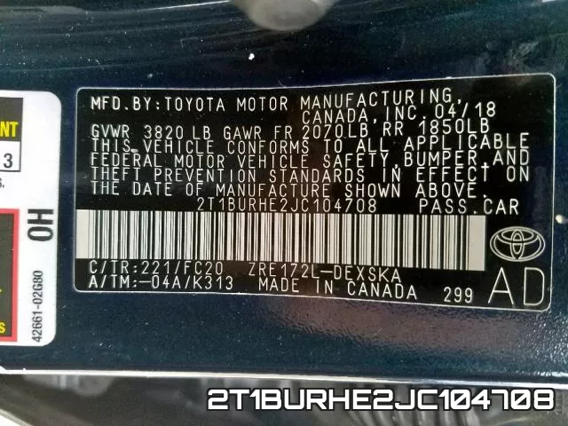 2T1BURHE2JC104708 фото 2