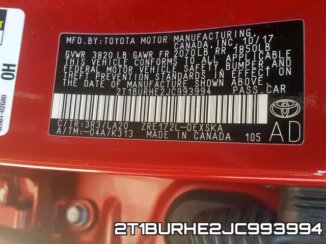 2T1BURHE2JC993994 фото 2