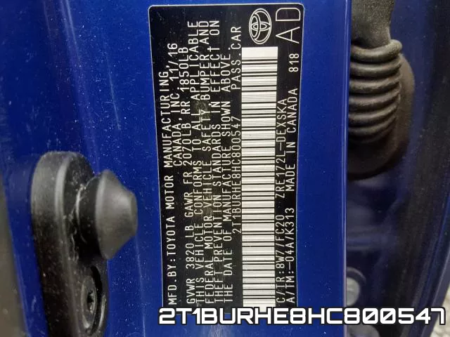 2T1BURHE8HC800547 фото 2