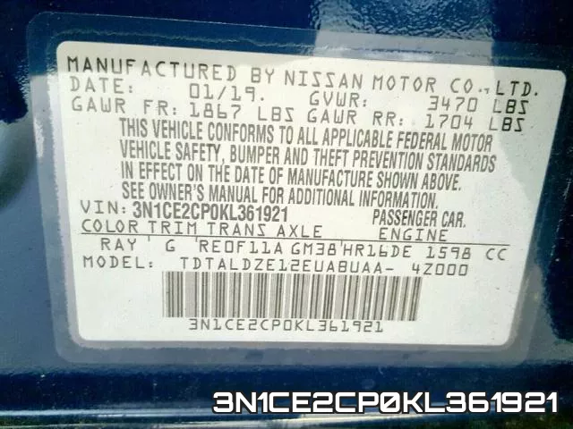 3N1CE2CP0KL361921 фото 2