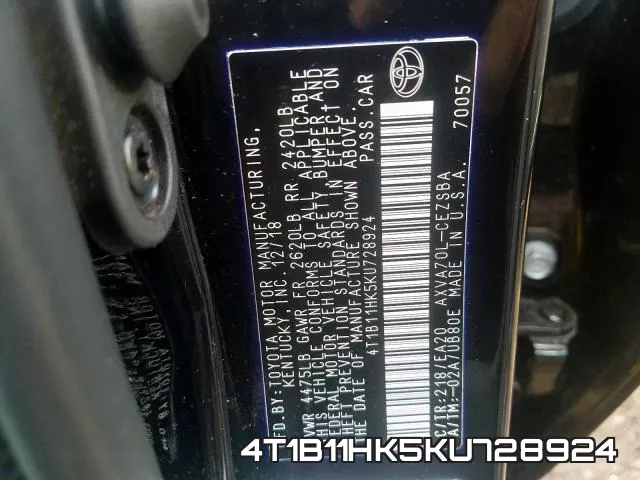 4T1B11HK5KU728924 фото 2