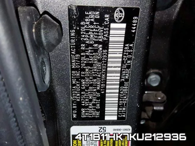 4T1B11HK7KU212936 фото 2