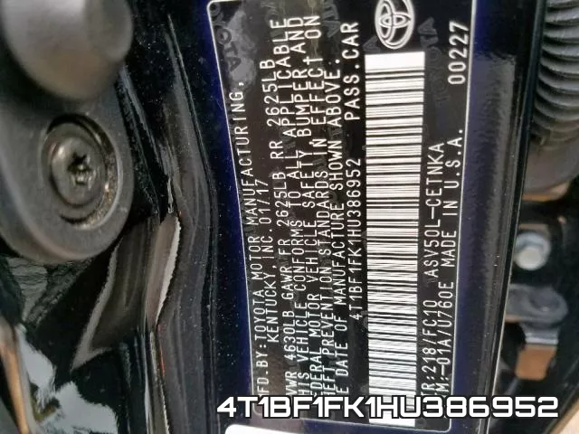 4T1BF1FK1HU386952 фото 2