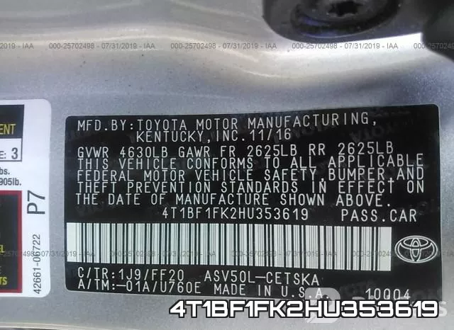 4T1BF1FK2HU353619 фото 10
