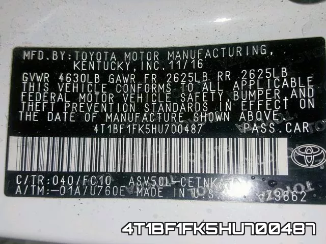 4T1BF1FK5HU700487 фото 2