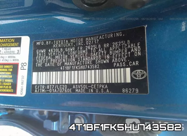 4T1BF1FK5HU743582 фото 10