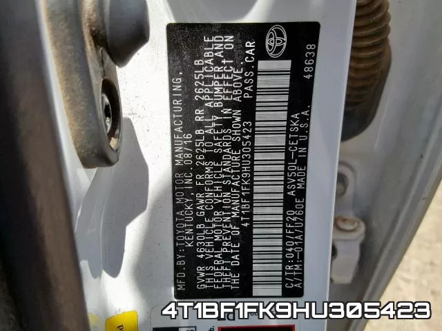 4T1BF1FK9HU305423 фото 2