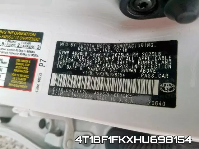 4T1BF1FKXHU698154 фото 2