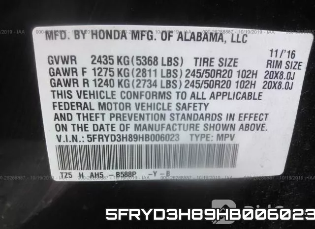 5FRYD3H89HB006023 фото 10