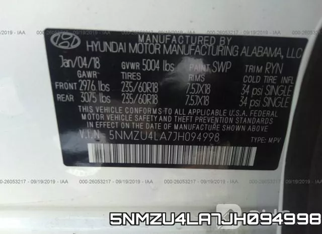 5NMZU4LA7JH094998 фото 9