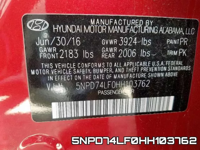 5NPD74LF0HH103762 фото 2