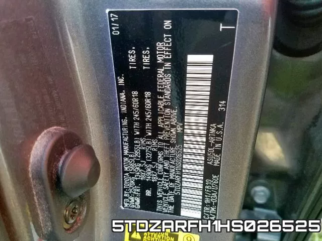 5TDZARFH1HS026525 фото 2