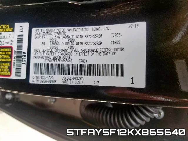 5TFAY5F12KX865640 фото 2