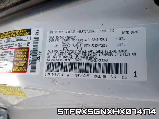 5TFRX5GNXHX074174 фото 2