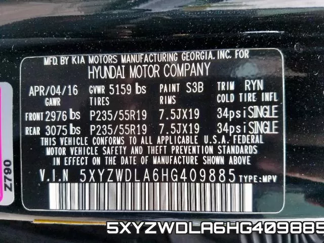 5XYZWDLA6HG409885 фото 2
