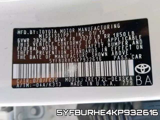 5YFBURHE4KP932616 фото 2