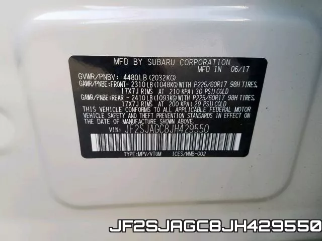 JF2SJAGC8JH429550 фото 2