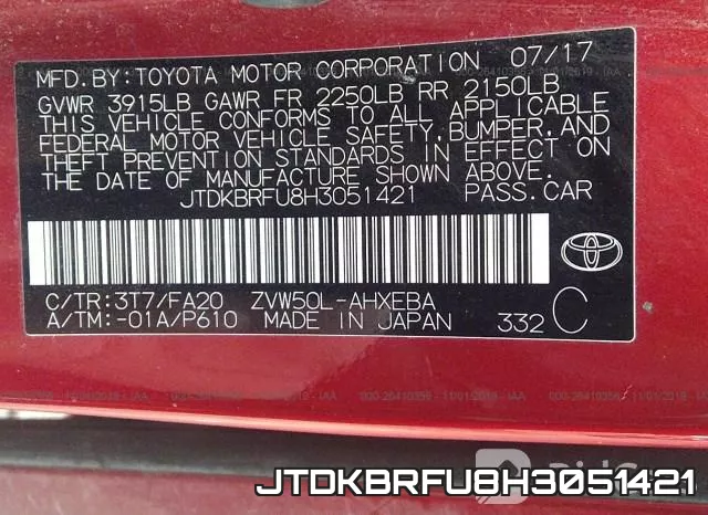 JTDKBRFU8H3051421 фото 10