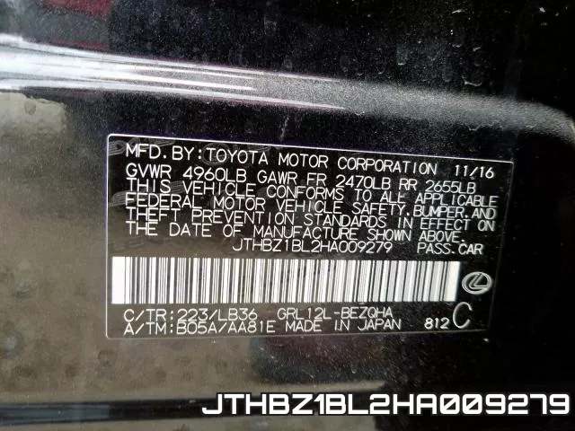 JTHBZ1BL2HA009279 фото 2