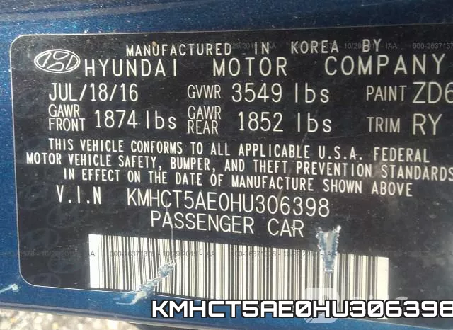 KMHCT5AE0HU306398 фото 10