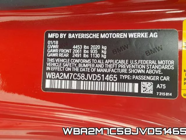 WBA2M7C58JVD51465 фото 2