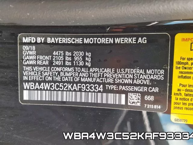 WBA4W3C52KAF93334 фото 2