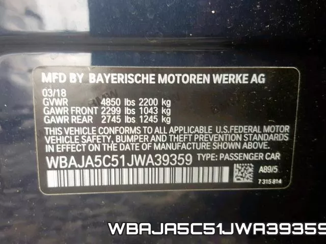 WBAJA5C51JWA39359 фото 2