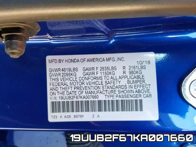 19UUB2F67KA007660 фото 2