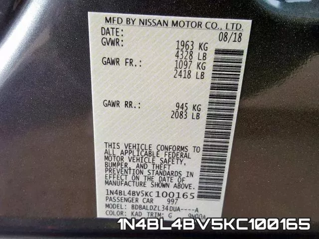 1N4BL4BV5KC100165 фото 2