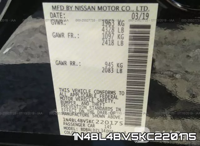 1N4BL4BV5KC220175 фото 9