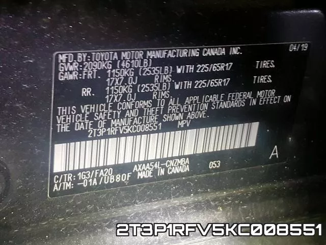 2T3P1RFV5KC008551 фото 2