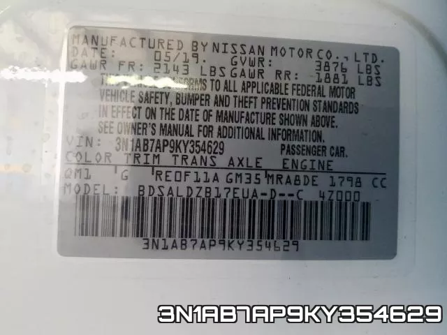 3N1AB7AP9KY354629 фото 2