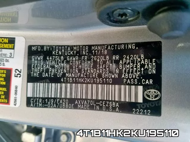 4T1B11HK2KU195110 фото 2