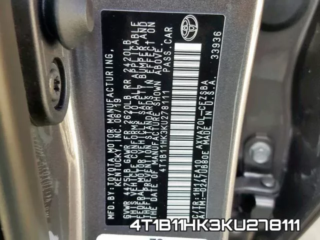 4T1B11HK3KU278111 фото 2