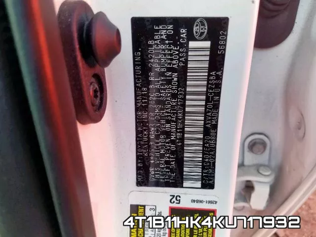 4T1B11HK4KU717932 фото 2