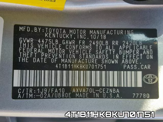 4T1B11HK8KU701751 фото 2