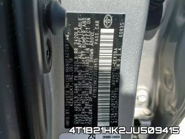4T1B21HK2JU509415 фото 2