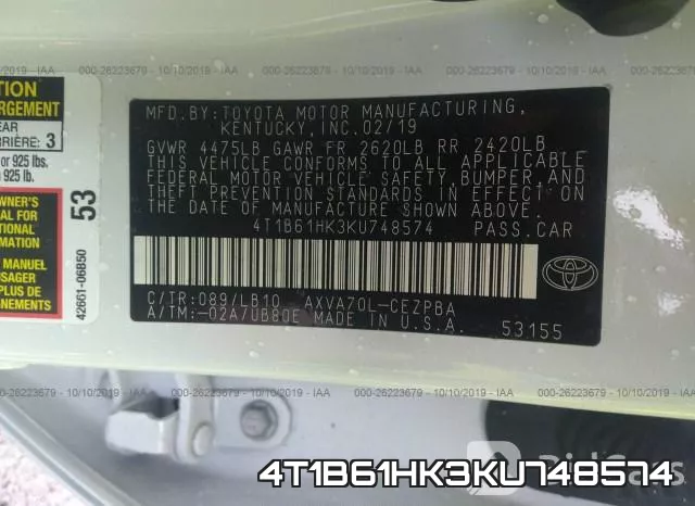 4T1B61HK3KU748574 фото 8