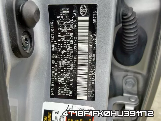 4T1BF1FK0HU391172 фото 2